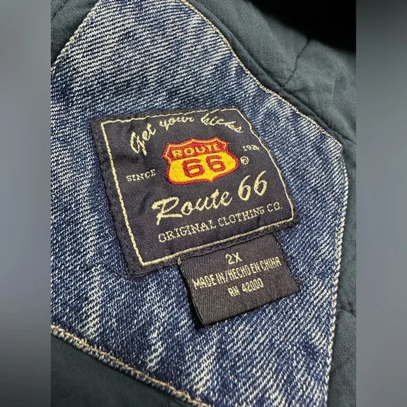 Vintage Route 66 Bomber Varsity Denim & Khaki Two-Tone Jacket XXLARGE 90s XXL - Picture 11 of 16